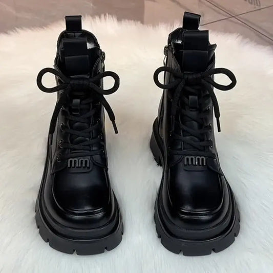 【35-40】 Sola grossa de lã de couro genuíno para mulheres Botas Martin