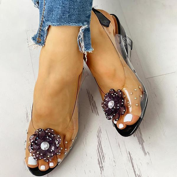 Floralmoda Studded Flower Design Átlátszó ékszandál