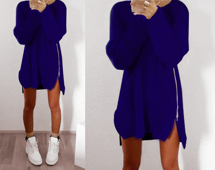 Vestido pulôver solto e solto com fecho de correr