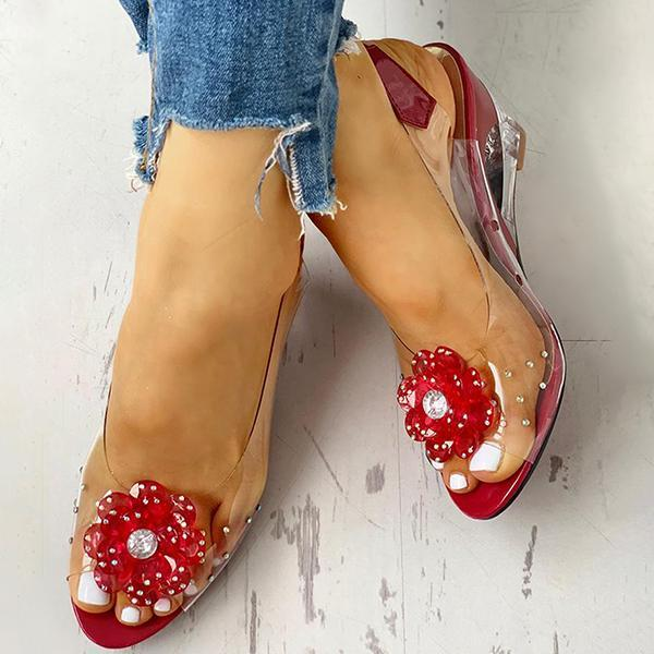 Floralmoda Studded Flower Design Átlátszó ékszandál
