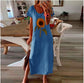 Napraforgó mintás hosszú ujjú ruha oldalsó résszel