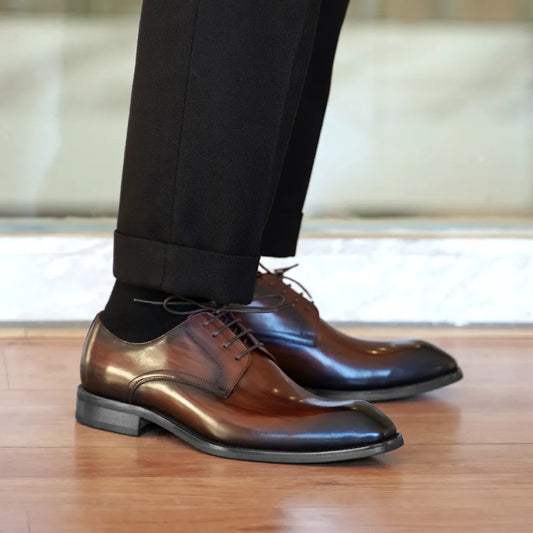 Sapatos De Couro Masculinos De Imitação De Madeira Moda Sapatos De Couro Quadrados Angustiados