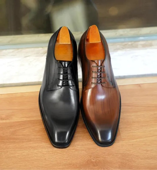 Sapatos De Couro Masculinos De Imitação De Madeira Moda Sapatos De Couro Quadrados Angustiados