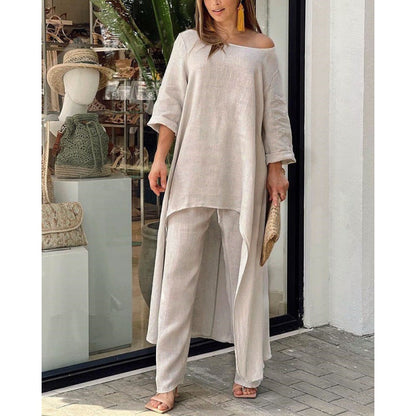 Moda casual tamanho grande terno irregular de mangas compridas calças largas terno de duas peças
