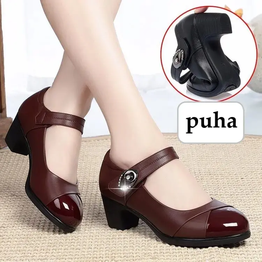 【35-42】 Női cipő, közepes sarkú, puha talpú, kerek orr