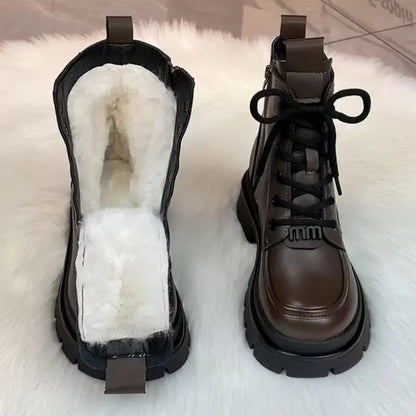 【35-40】 Sola grossa de lã de couro genuíno para mulheres Botas Martin