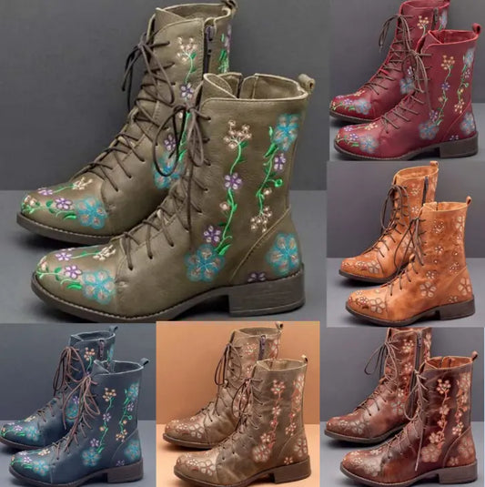 【35-43】 2023 Novas botas de mulher bordadas de outono e inverno.